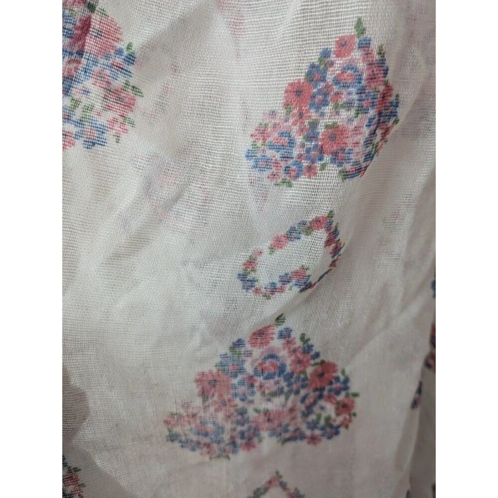 Vintage Candie's Sheer White Infinity Scarf with Pink & Blue Floral Hearts - Picture 2 of 3